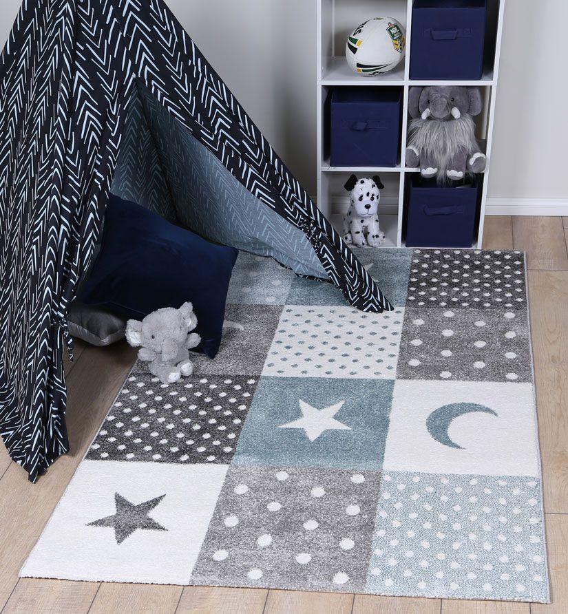 Nova Kids Blue Grey Stars & Moon Rug 120x170 cm - John Cootes