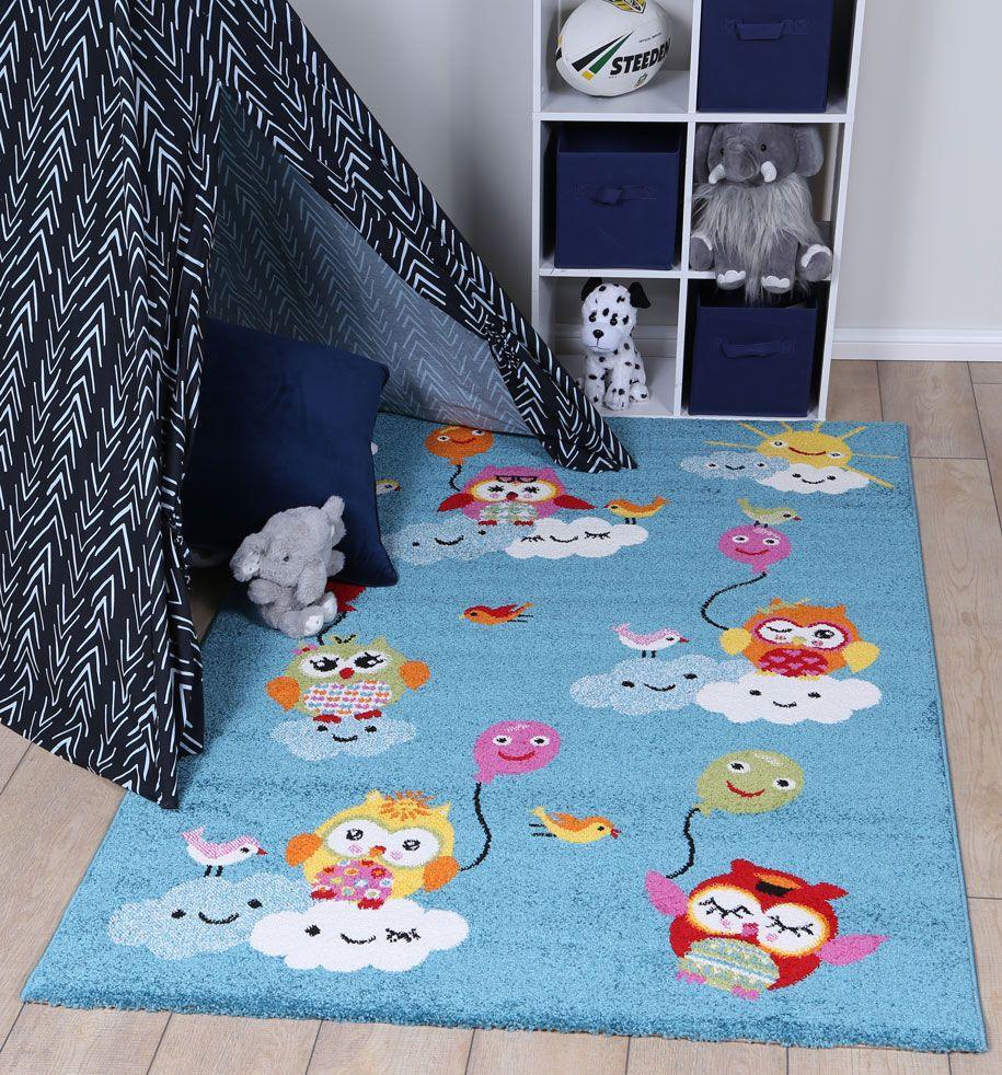 Nova Kids Blue Owl Balloon Rug 120x170 cm - John Cootes