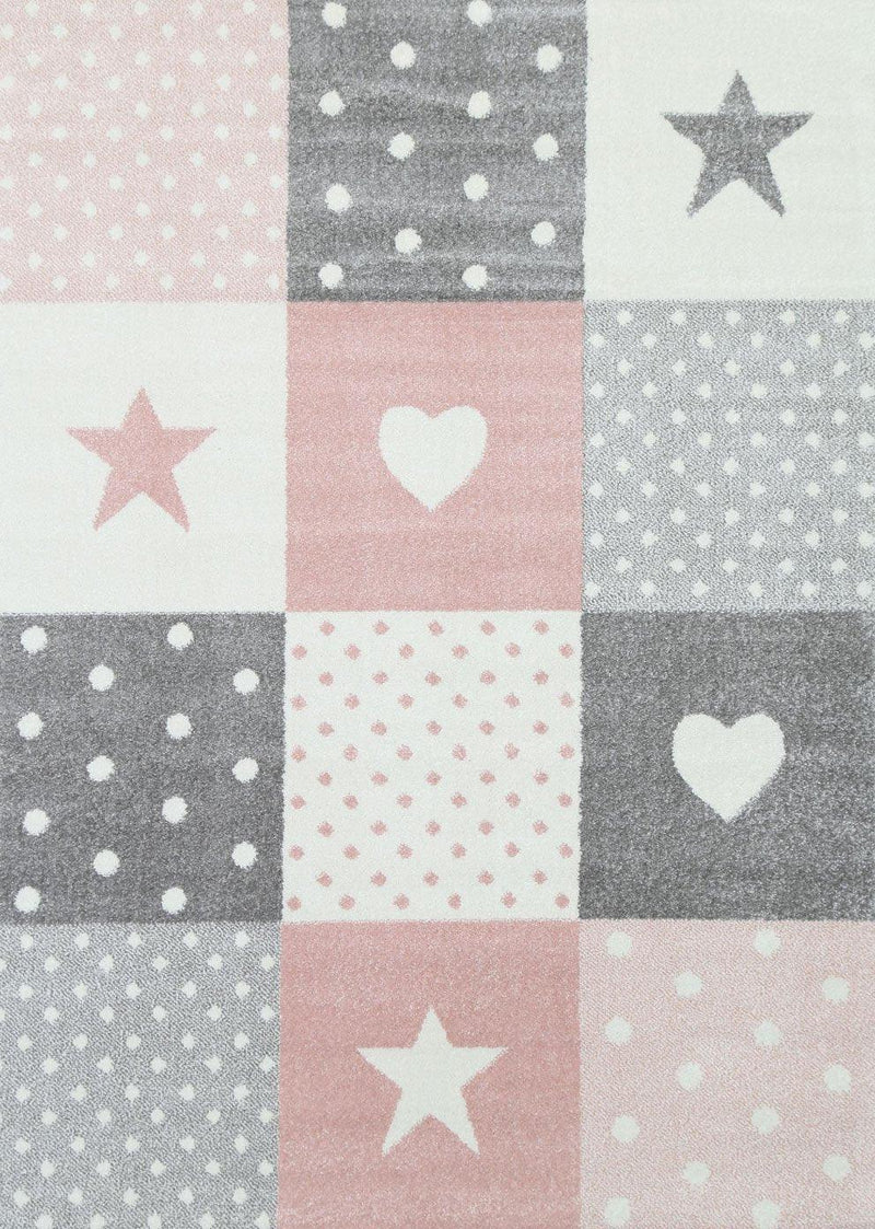 Nova Kids Pink Grey Stars & Hearts Rug 160x230 cm - John Cootes
