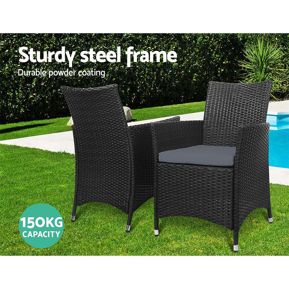 Outdoor Bistro Set Chairs Patio Furniture Dining Wicker Garden Cushion x2 Gardeon - John Cootes