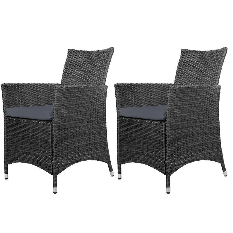Outdoor Bistro Set Chairs Patio Furniture Dining Wicker Garden Cushion x2 Gardeon - John Cootes