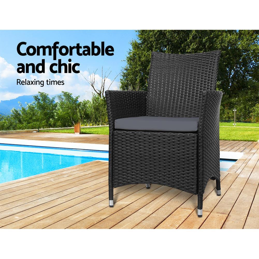 Outdoor Bistro Set Chairs Patio Furniture Dining Wicker Garden Cushion x2 Gardeon - John Cootes