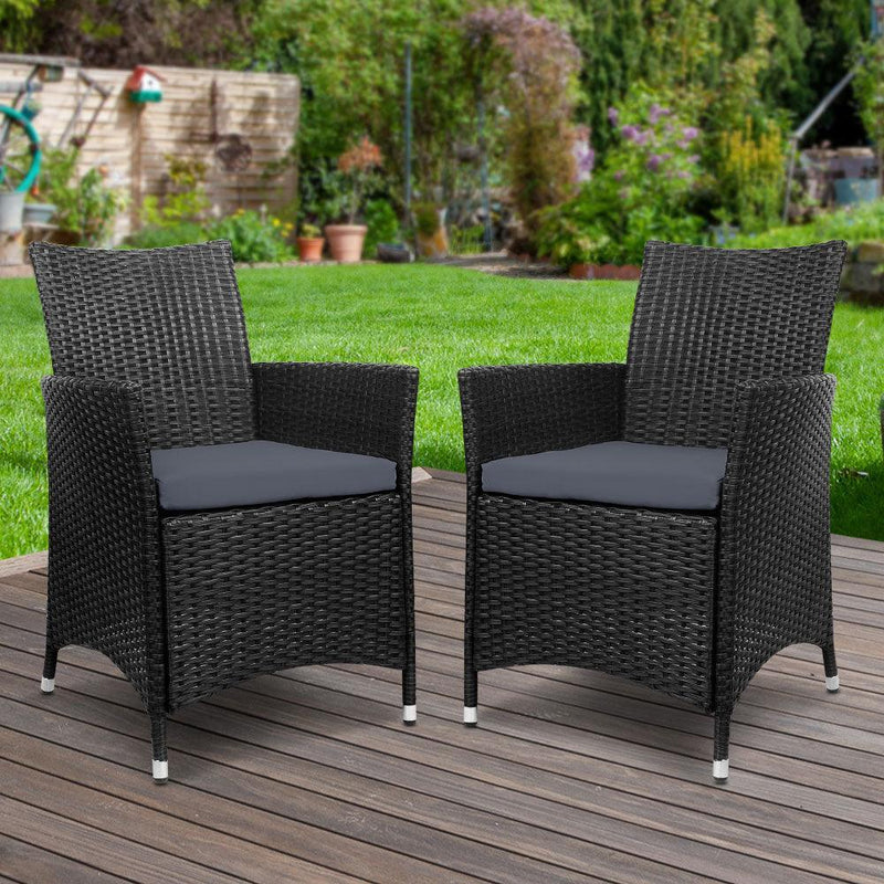 Outdoor Bistro Set Chairs Patio Furniture Dining Wicker Garden Cushion x2 Gardeon - John Cootes