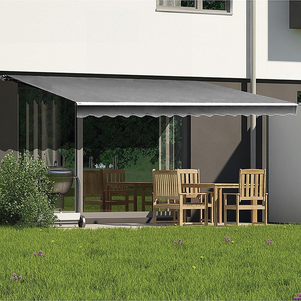 Outdoor Folding Arm Awning Retractable Sunshade Canopy Grey 4.0m x 2.5m - John Cootes