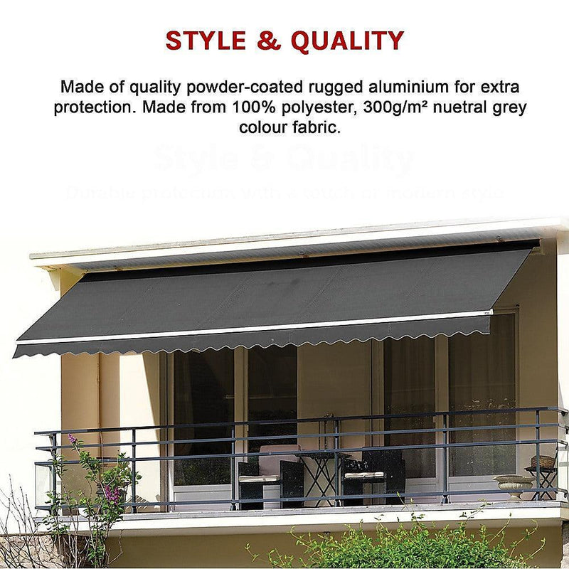 Outdoor Folding Arm Awning Retractable Sunshade Canopy Grey 4.0m x 2.5m - John Cootes