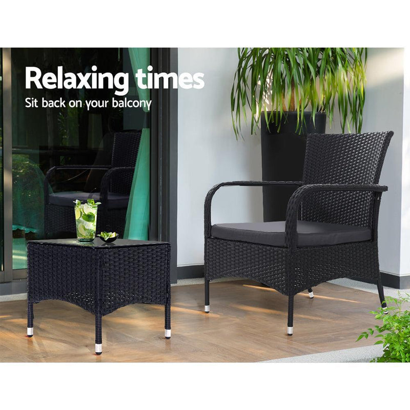 Outdoor Furniture Patio Set Wicker Rattan Outdoor Conversation Set Chairs Table 3PCS - John Cootes