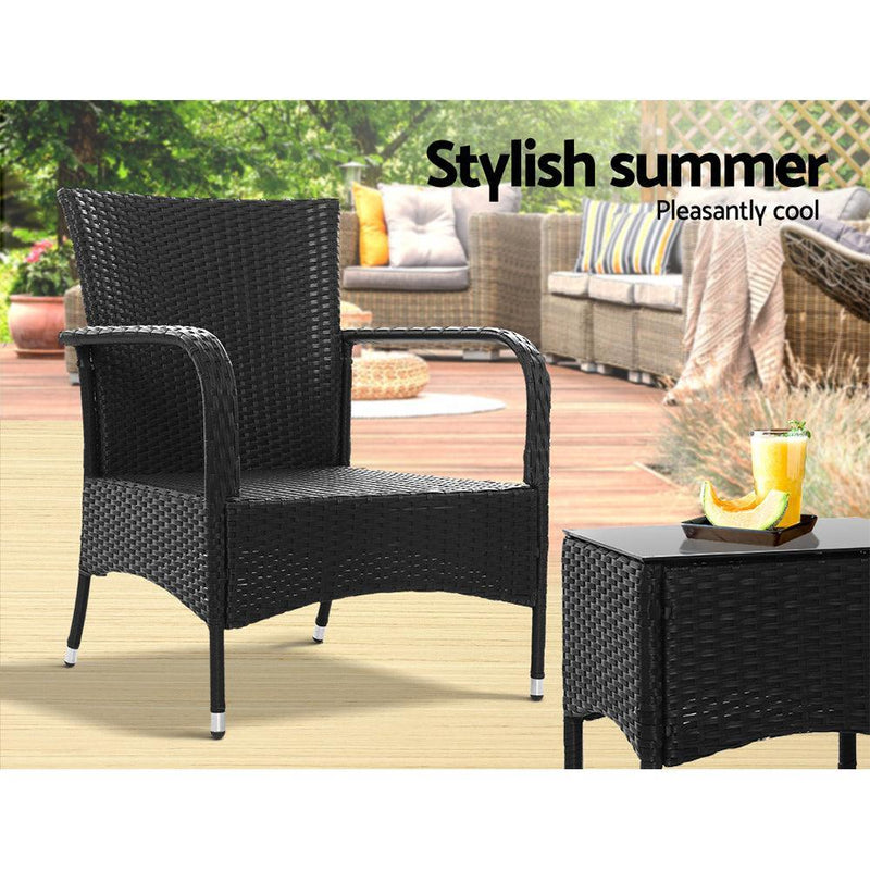 Outdoor Furniture Patio Set Wicker Rattan Outdoor Conversation Set Chairs Table 3PCS - John Cootes