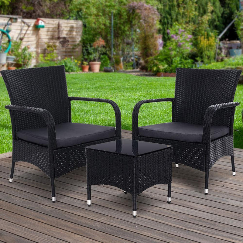 Outdoor Furniture Patio Set Wicker Rattan Outdoor Conversation Set Chairs Table 3PCS - John Cootes