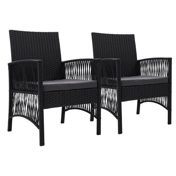 Outdoor Furniture Set of 2 Dining Chairs Wicker Garden Patio Cushion Black Gardeon - John Cootes
