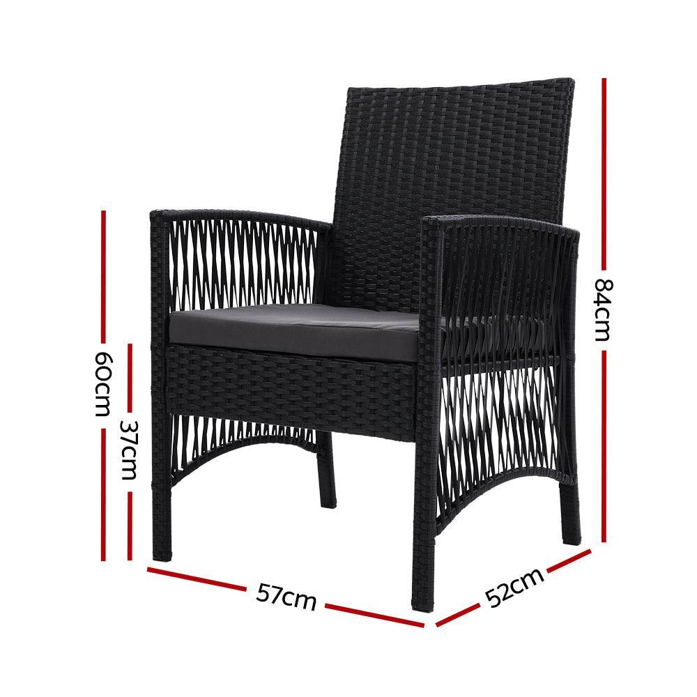 Outdoor Furniture Set of 2 Dining Chairs Wicker Garden Patio Cushion Black Gardeon - John Cootes