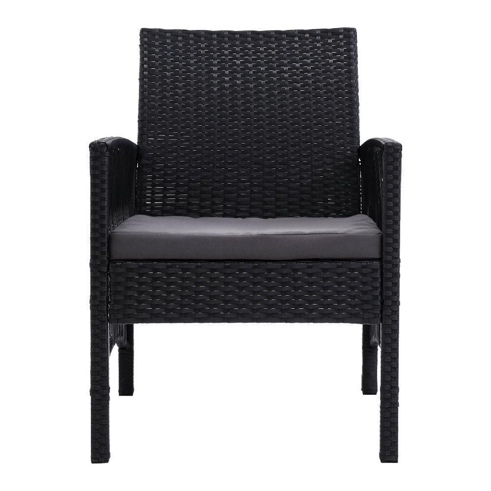 Outdoor Furniture Set of 2 Dining Chairs Wicker Garden Patio Cushion Black Gardeon - John Cootes