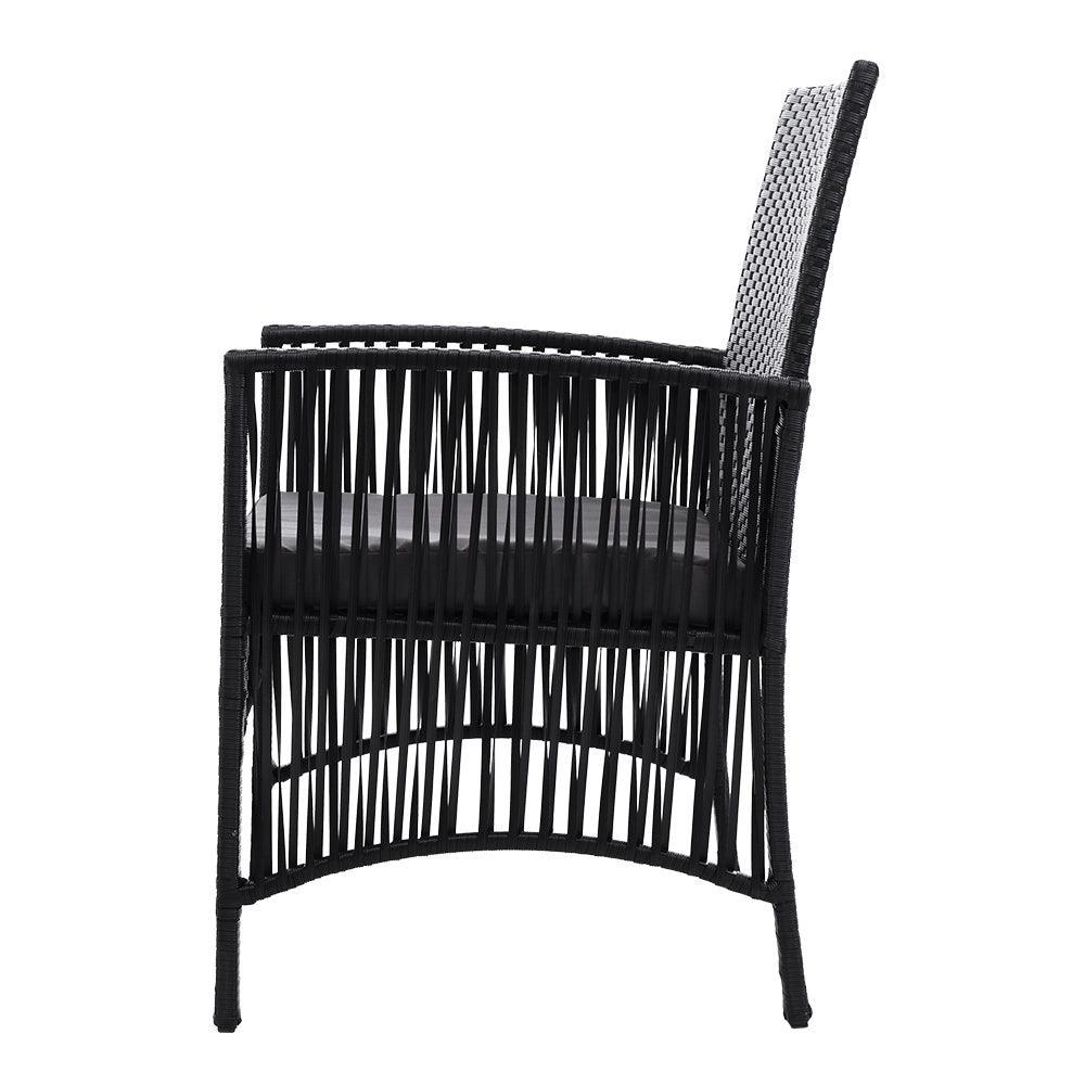 Outdoor Furniture Set of 2 Dining Chairs Wicker Garden Patio Cushion Black Gardeon - John Cootes