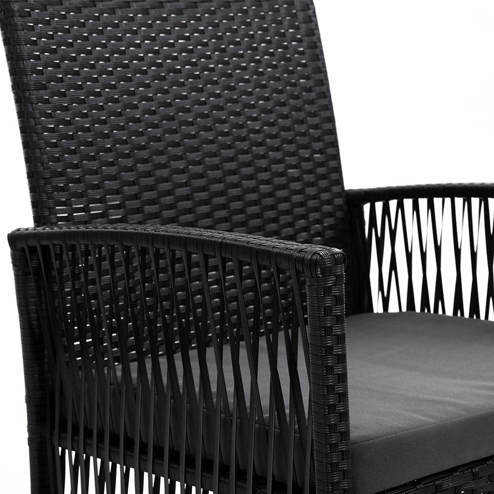 Outdoor Furniture Set of 2 Dining Chairs Wicker Garden Patio Cushion Black Gardeon - John Cootes