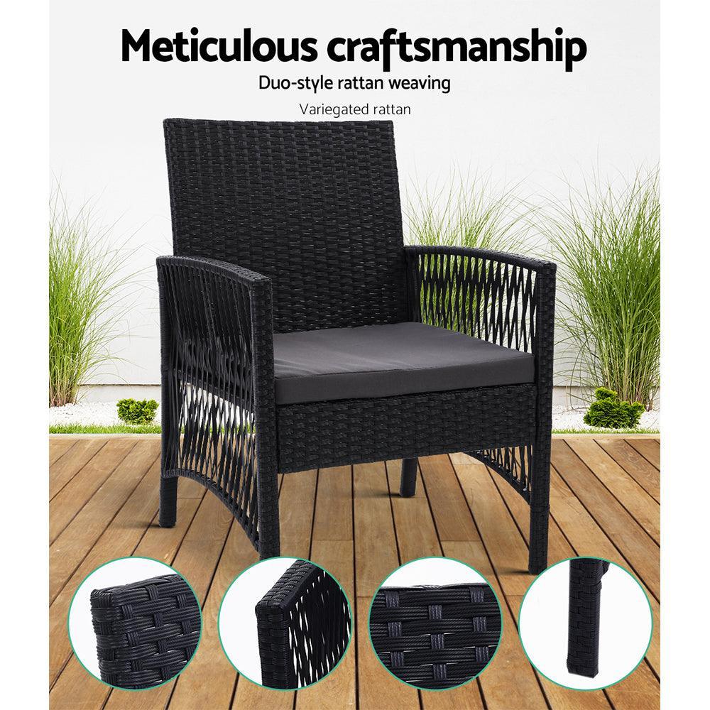 Outdoor Furniture Set of 2 Dining Chairs Wicker Garden Patio Cushion Black Gardeon - John Cootes