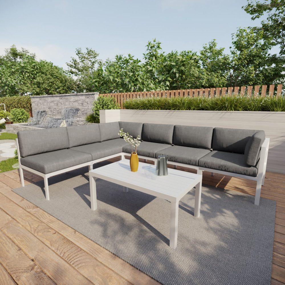 Outdoor White Modern 7 Piece Lounge Set - John Cootes