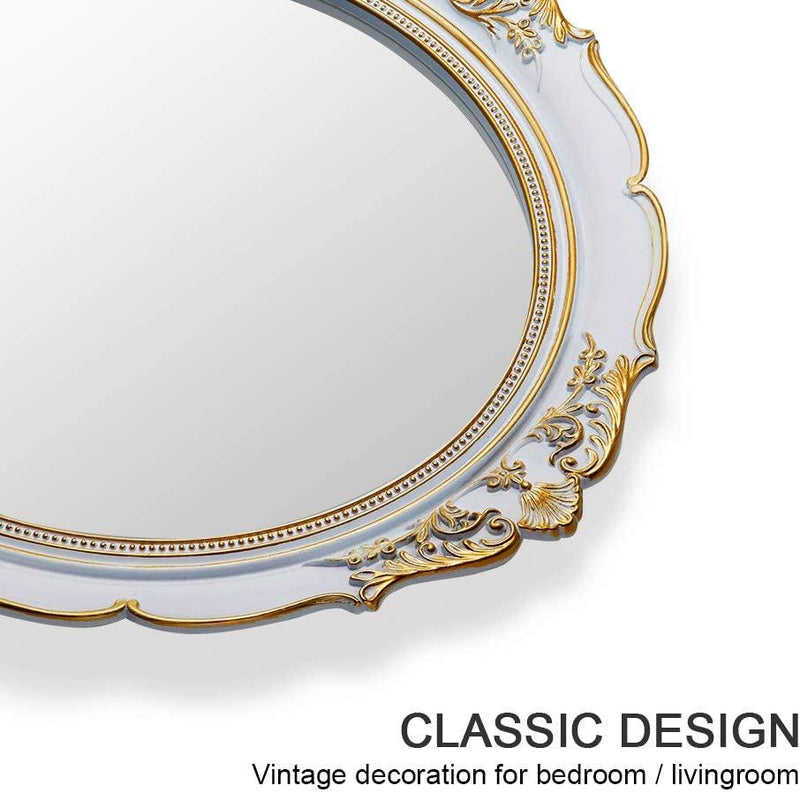 Oval Antique Vintage Hanging Wall Mirror for Bedroom and Livingroom (White, 38 x 33 cm) - John Cootes