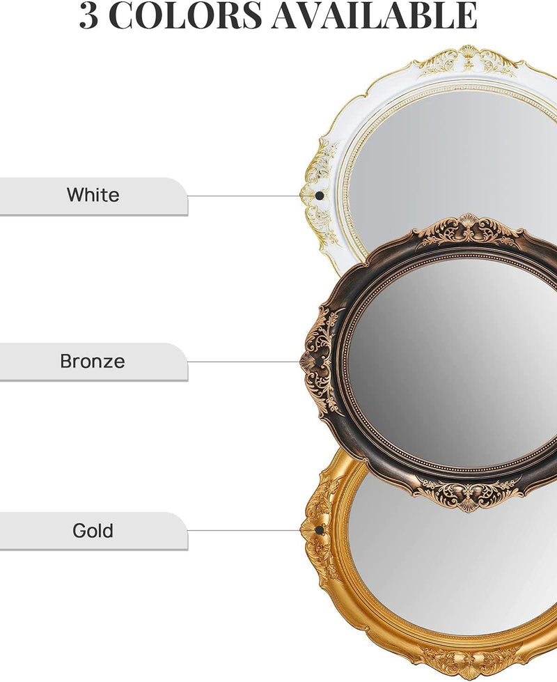 Oval Antique Vintage Hanging Wall Mirror for Bedroom and Livingroom (White, 38 x 33 cm) - John Cootes