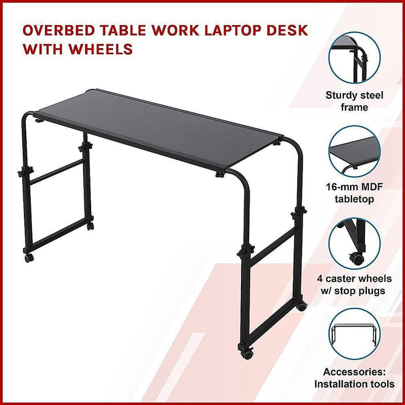 Overbed Table Work Laptop Desk with Wheels - John Cootes