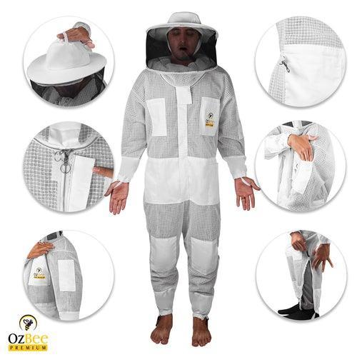 OZBee Premium Full Suit 3 Layer Mesh Ultra Cool Ventilated Round Head Beekeeping Protective Gear Size 2XL - John Cootes