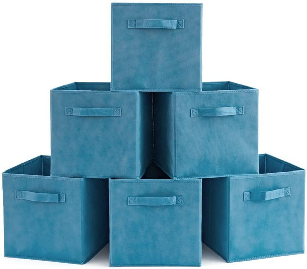 Pack of 6 Foldable Fabric Basket Bin, Collapsible Storage Cube for Nursery, Office, Home Decor, Shelf Cabinet, Cube Organizers (Niagra Blue) - John Cootes