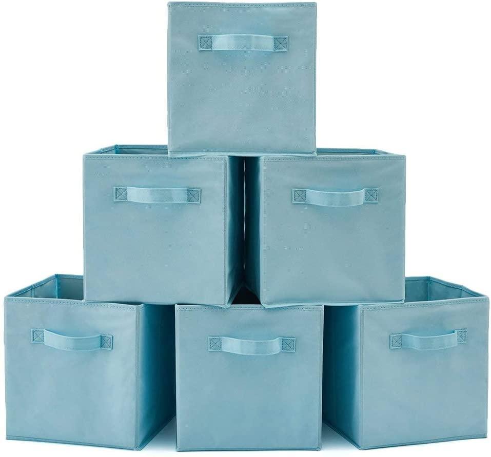 Pack of 6 Foldable Fabric Basket Bin Storage Cube for Nursery, Office and Home Decor (Baby Blue) - John Cootes