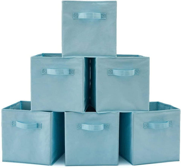 Pack of 6 Foldable Fabric Basket Bin Storage Cube for Nursery, Office and Home Decor (Baby Blue) - John Cootes