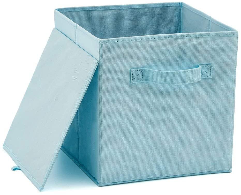 Pack of 6 Foldable Fabric Basket Bin Storage Cube for Nursery, Office and Home Decor (Baby Blue) - John Cootes