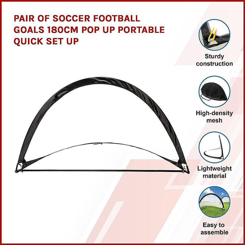 Pair of Soccer Football Goals 180cm Pop Up Portable Quick Set Up - John Cootes