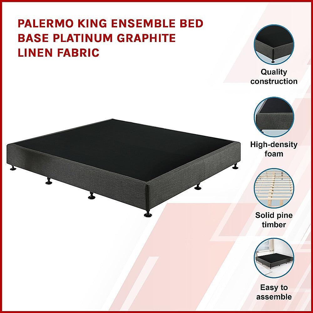 Palermo King Ensemble Bed Base Platinum Graphite Linen Fabric - John Cootes