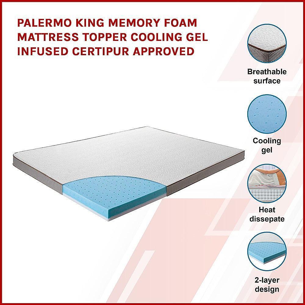 Palermo King Memory Foam Mattress Topper Cooling Gel Infused CertiPUR Approved - John Cootes