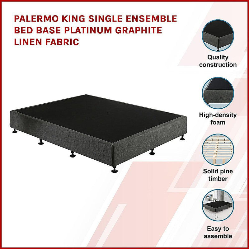 Palermo King Single Ensemble Bed Base Platinum Graphite Linen Fabric - John Cootes