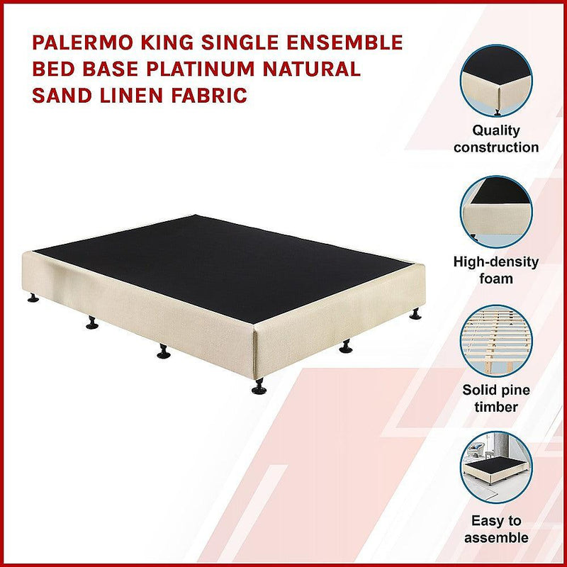 Palermo King Single Ensemble Bed Base Platinum Natural Sand Linen Fabric - John Cootes