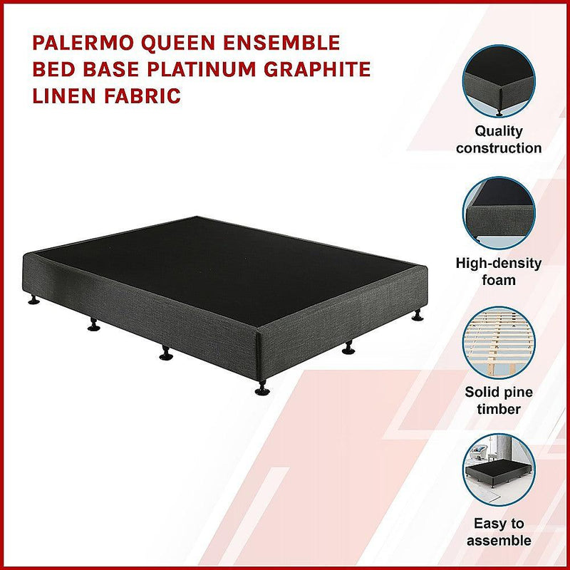 Palermo Queen Ensemble Bed Base Platinum Graphite Linen Fabric - John Cootes