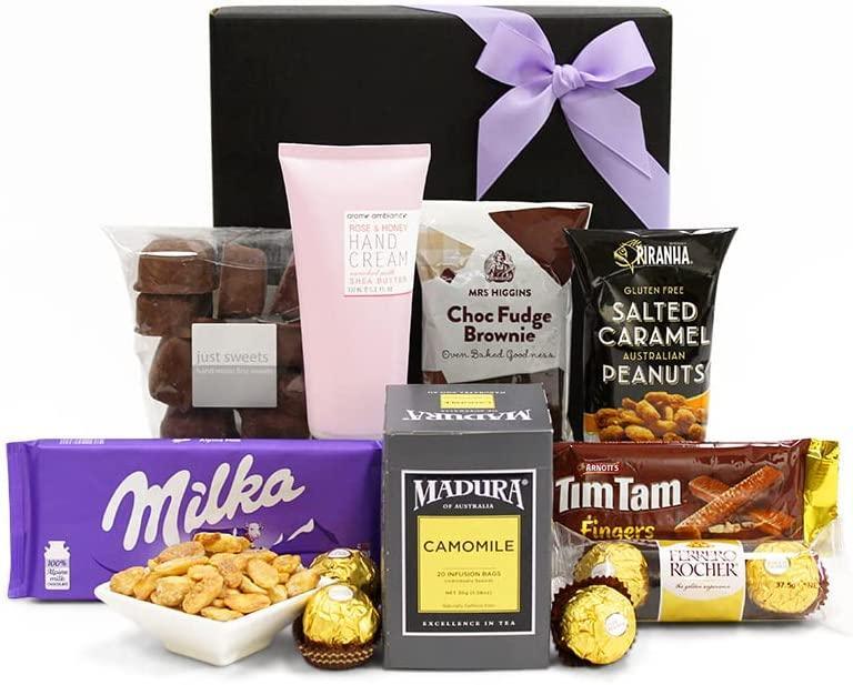 Pamper Gift Hamper - Hand Cream, Tea & Chocolate - Pampering Gift Box for Friends, Family, Coworkers, Colleagues, Neighbours, Mentor - Sweet & Savoury Gift Hamper Box - John Cootes