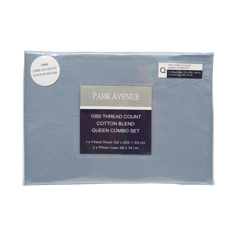 Park Avenue 1000TC Cotton Blend Sheet & Pillowcases Set Hotel Quality Bedding - Single - Blue Fog - John Cootes