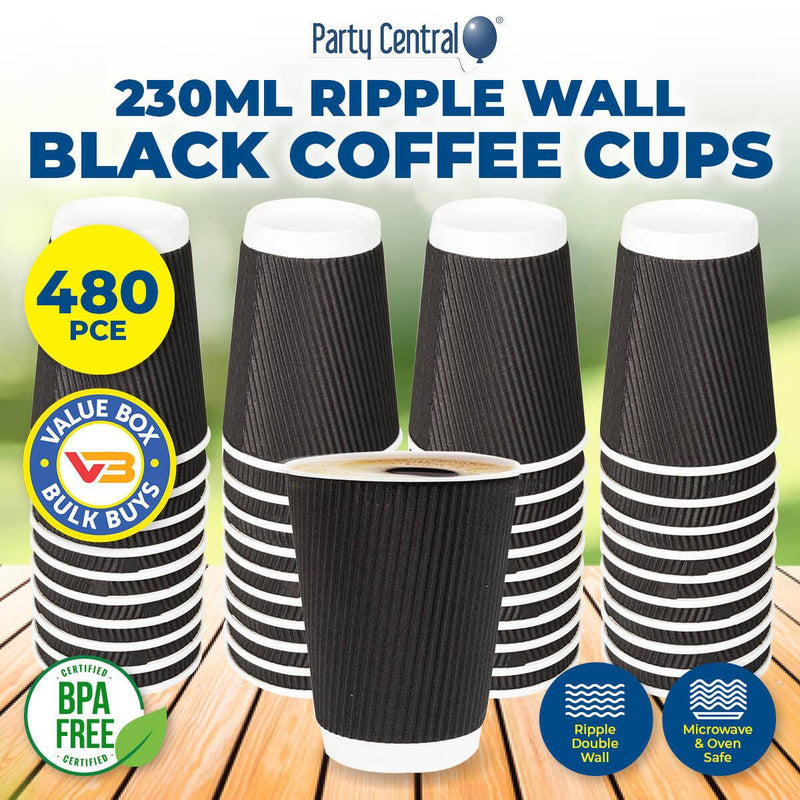 Party Central 480PCE Disposable Coffee Cups Microwave Safe 230ml - John Cootes