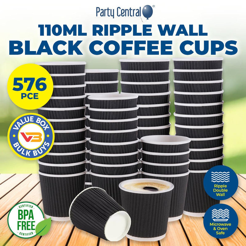 Party Central 576PCE Disposable Coffee Cups Double Wall Microwave Safe 110ml - John Cootes