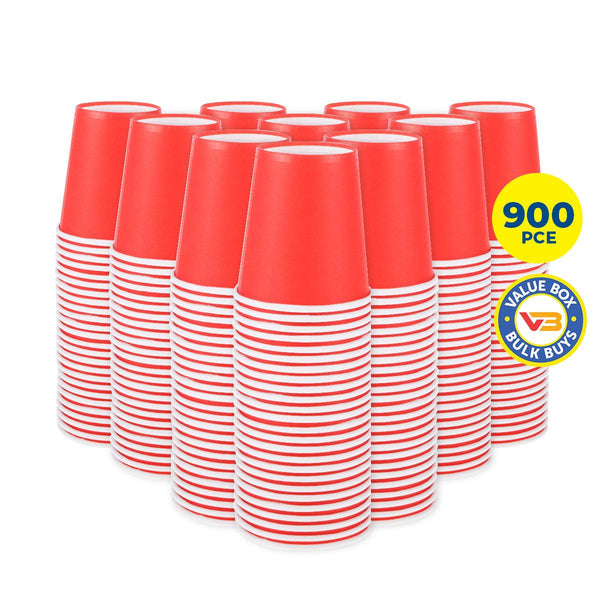 Party Central 900PCE Red Paper Cups Disposable Leak Resistant 200ml - John Cootes