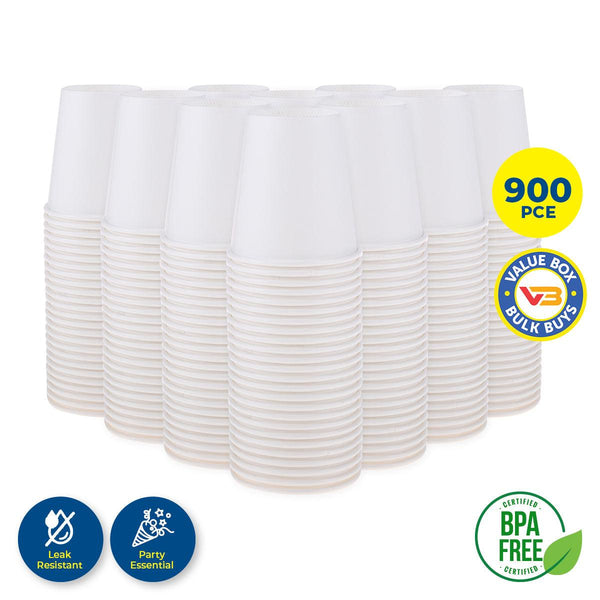 Party Central 900PCE White Paper Cups Disposable Leak Resistant 200ml - John Cootes