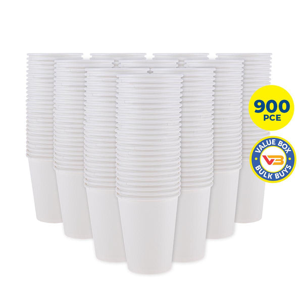 Party Central 900PCE White Paper Cups Disposable Leak Resistant 350ml - John Cootes