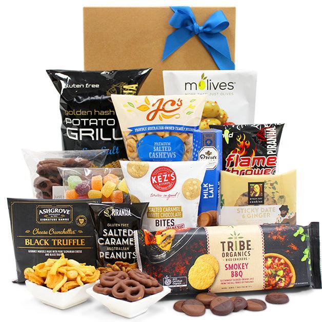 Party Pack Food Hamper - Rice Crackers, Potato Grills, Olives, Chocolates and Nuts - Party Hamper Gift Box for Birthdays, Christmas, Easter, Anniversaries, Weddings, Graduations, Office & College Parties - John Cootes
