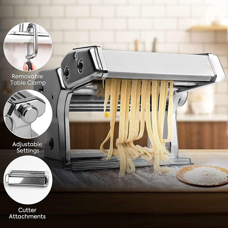 Pasta Maker Manual Steel Machine with 8 Adjustable Thickness Settings - John Cootes