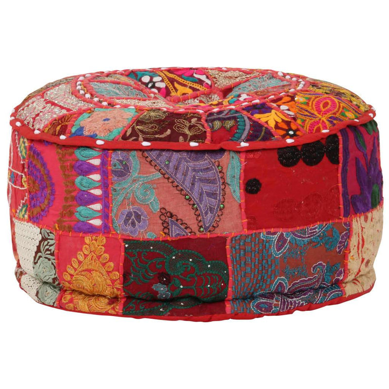 Patchwork Pouffe Round Cotton Handmade 40x20 Cm Red - John Cootes