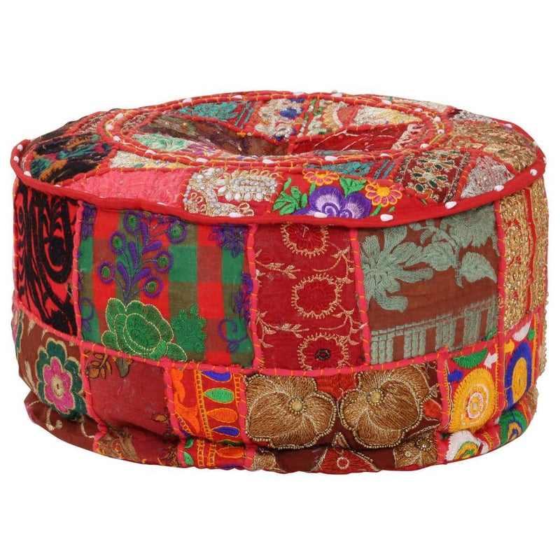 Patchwork Pouffe Round Cotton Handmade 40x20 Cm Red - John Cootes
