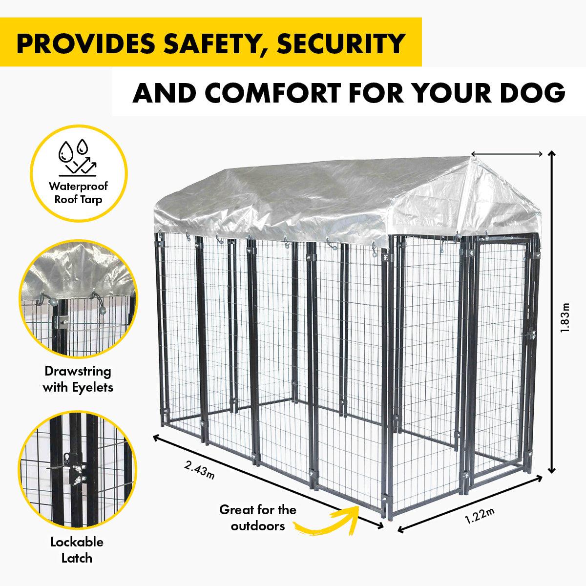 Pet Basic 1.83 x 2.43 x 1.22m Dog Kennel Enclosure Waterproof Lockable Gate - John Cootes