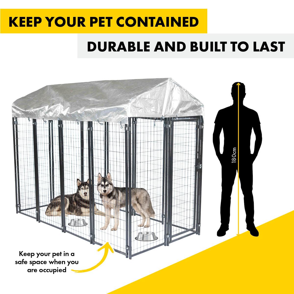 Pet Basic 1.83 x 2.43 x 1.22m Dog Kennel Enclosure Waterproof Lockable Gate - John Cootes