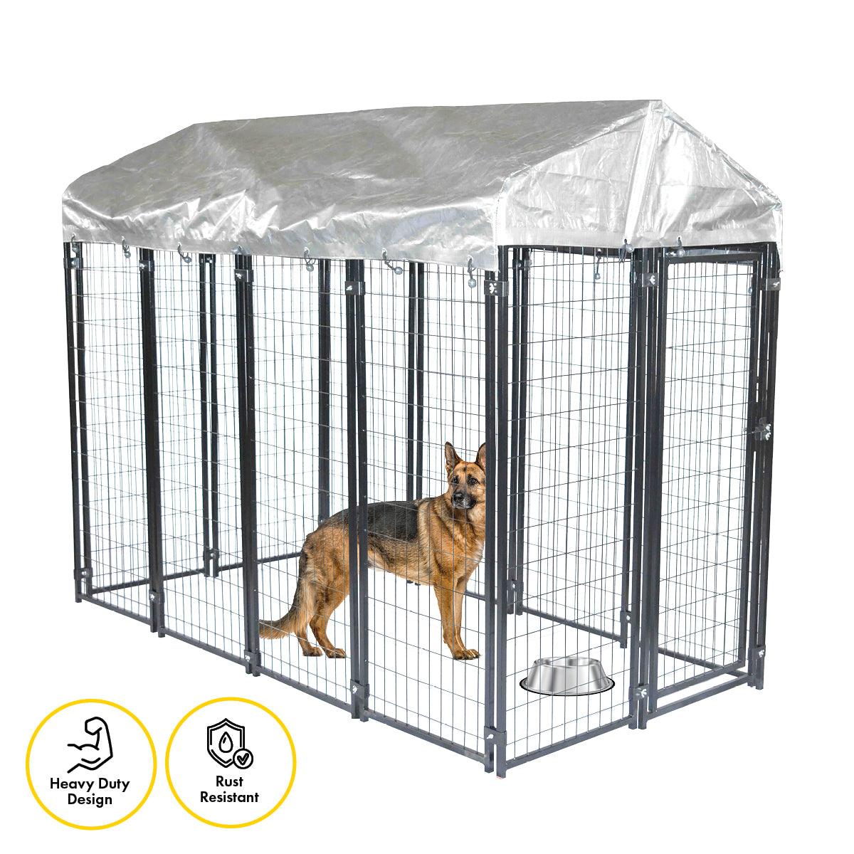 Pet Basic 1.83 x 2.43 x 1.22m Dog Kennel Enclosure Waterproof Lockable Gate - John Cootes