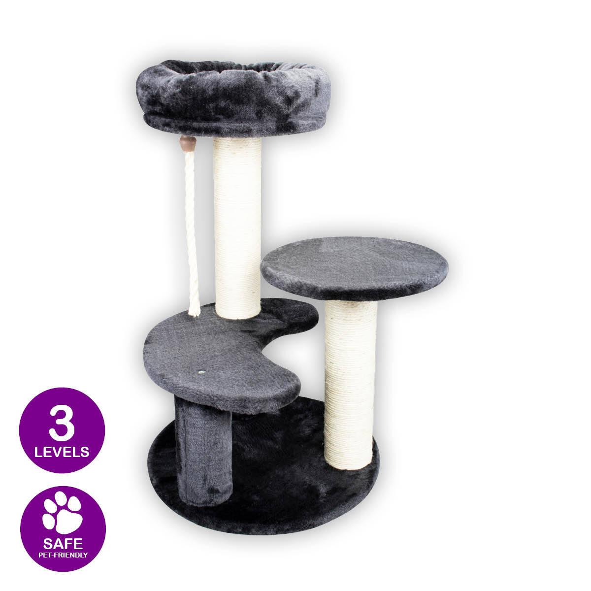 Pet Basic 3 Level Cat Scratching Tower &amp; Cosy Bed Scratch Climb 65 x 40cm - John Cootes