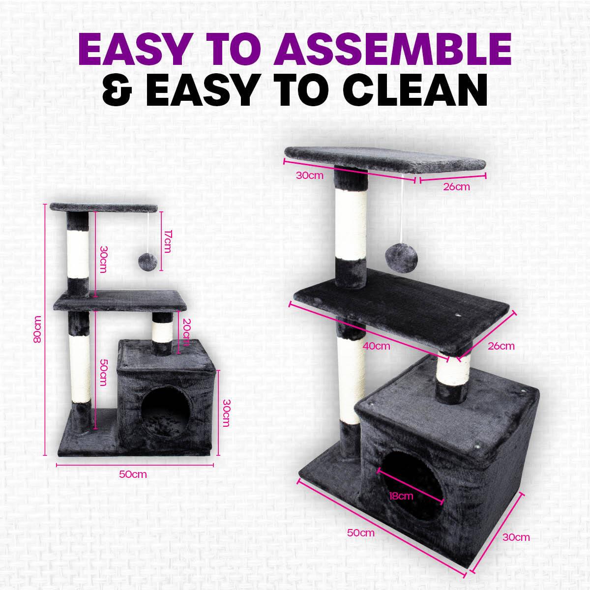 Pet Basic 3 Level Cat Scratching Tower &amp; Playhouse Scratch 80 x 40 x 50cm - John Cootes