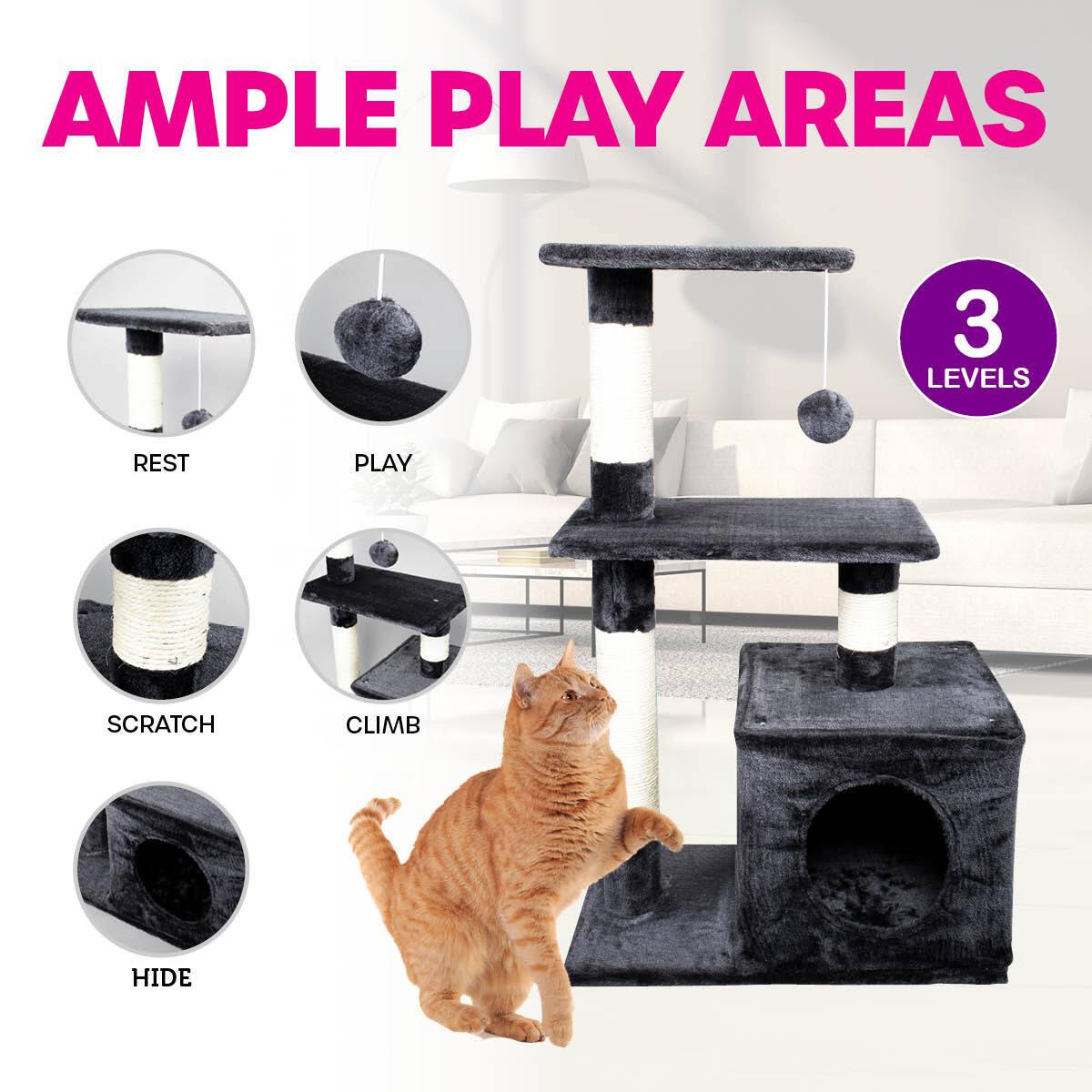 Pet Basic 3 Level Cat Scratching Tower &amp; Playhouse Scratch 80 x 40 x 50cm - John Cootes